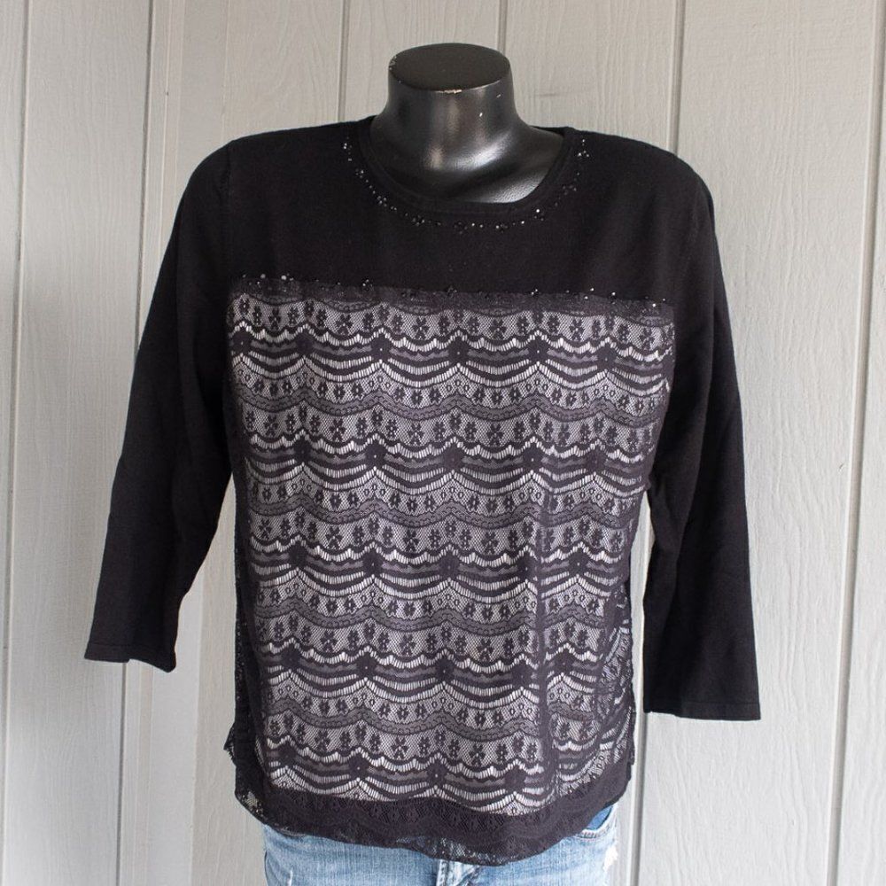 Alfred Dunner 3/4 Sleeve Lace Sweater